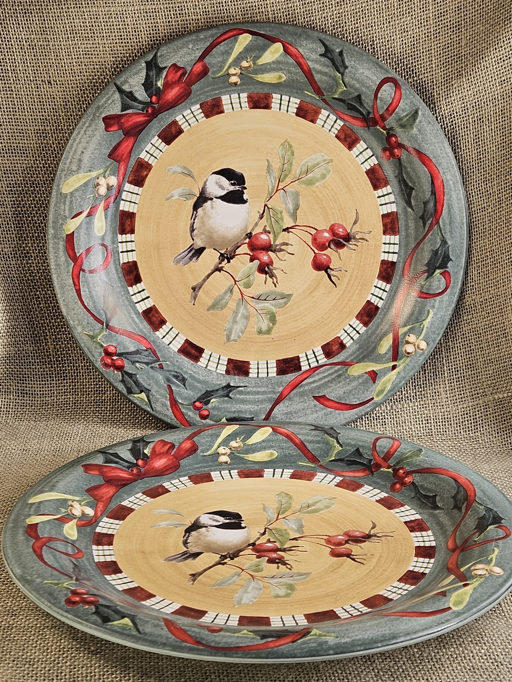Pair Of Lenox Winter Greetings Dinner Plates Chickadee